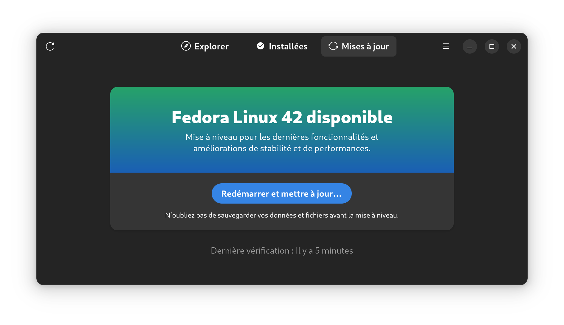 redémarrer - gnome software