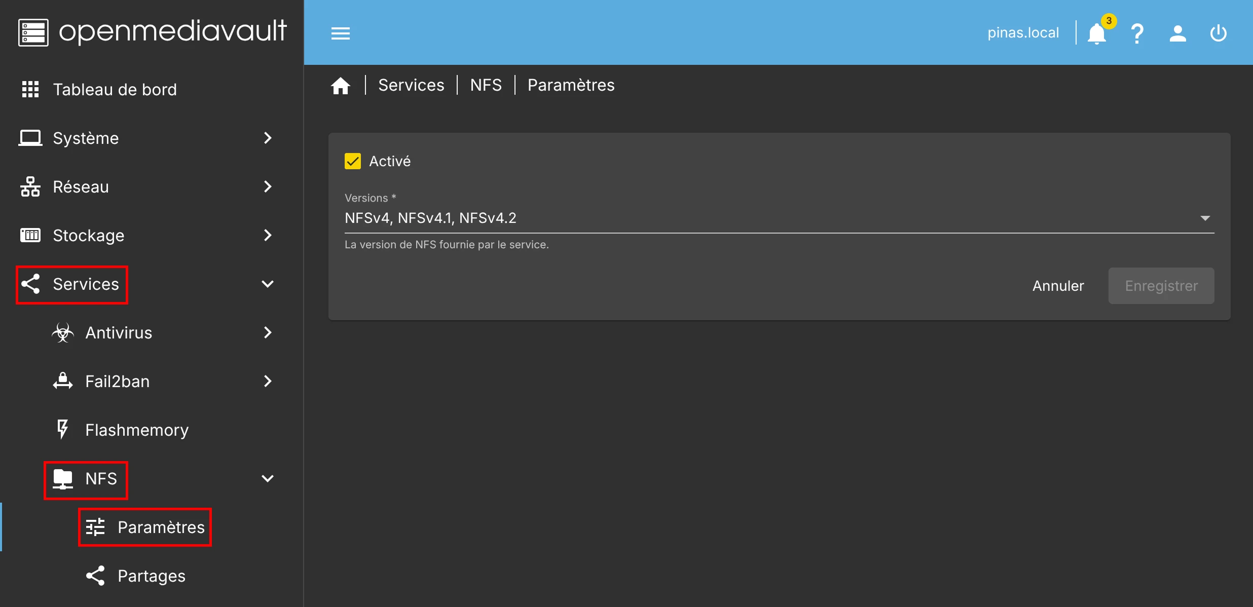 openmediavault - paramètres nfs