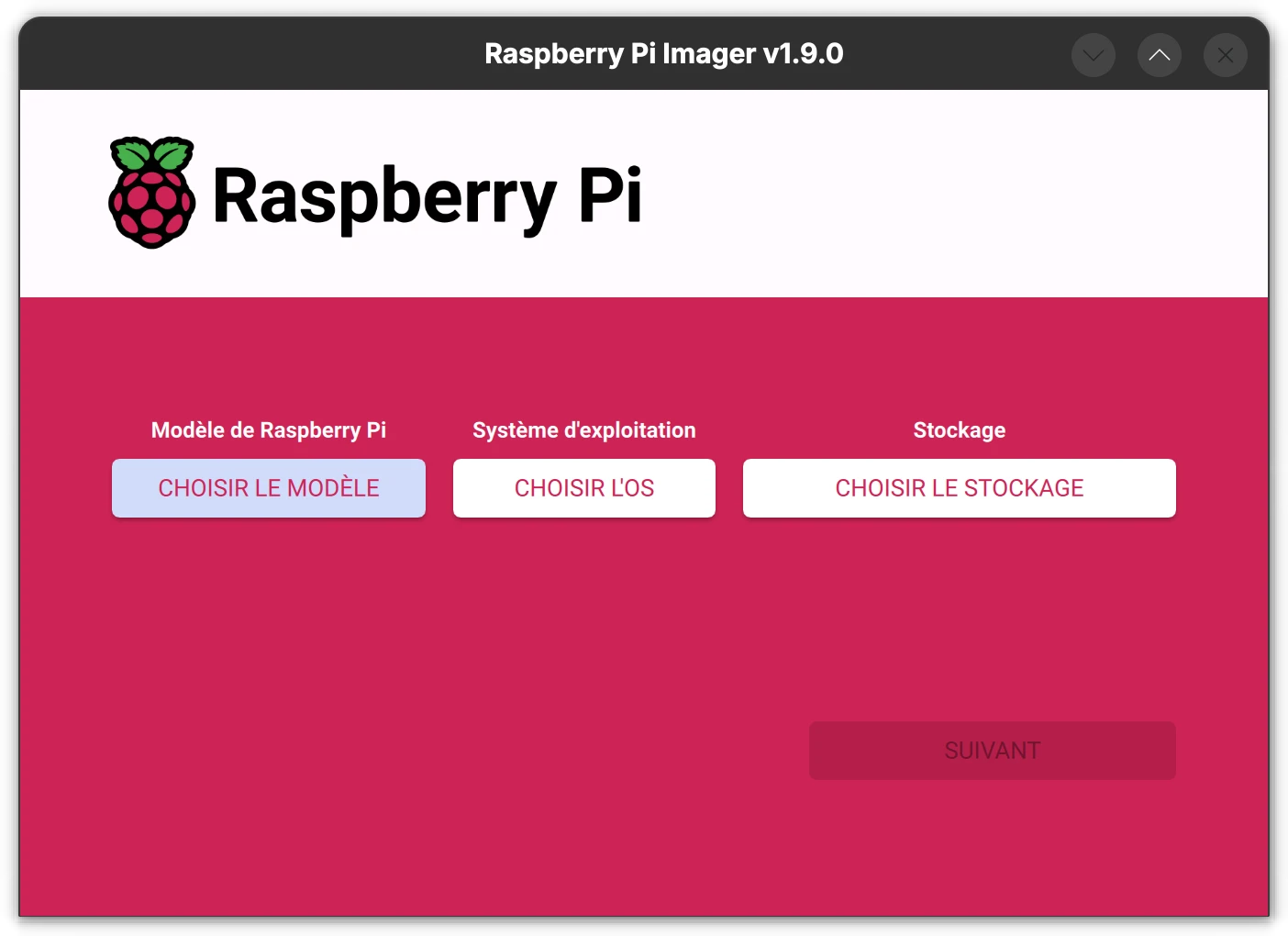 raspberry pi manager - menu principal